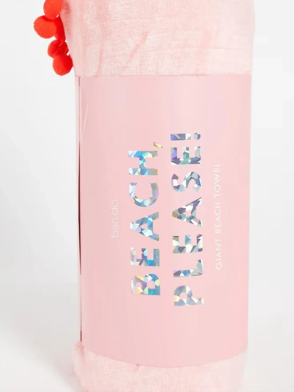 ban.do peach Beach Towel with blue script and red trim